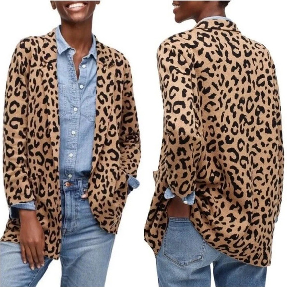 J. Crew Jackets & Blazers - J. Crew Sophie Open Front Sweater Blazer Jacket Leopard Wool Women’s size XS